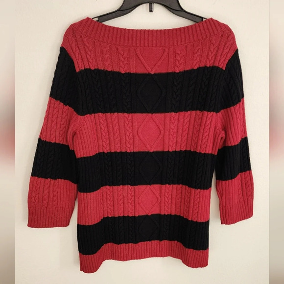 Chaps Red & Black Women's Cable Sweater Long Sleeves Pullover Stripes Sz 1X - Picture 4 of 6